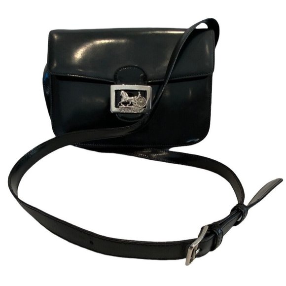 CÉLINE Vintage Horse Carriage Black Leather Cross Body Shoulder Bag GC - Picture 1 of 11